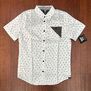 Shaun White White Button Down Shirt with Gray Skull Print, Size Large 12/14, NWT
